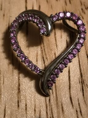 Sterling Silver And Pink Sapphire Heart Pendant Signed